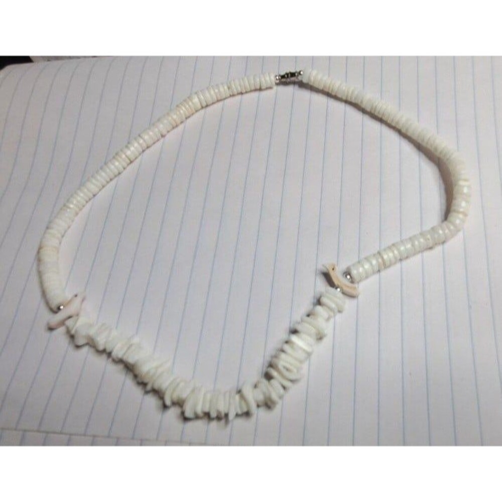 necklace puka shells and Hishih shells bird beads shell pink white